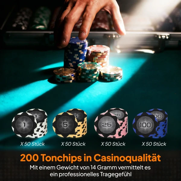 Pokerchips Set In Koffer, Met Dobbelstenen, Dealer Knop, 2 Kaartspellen, Zilverkleurig