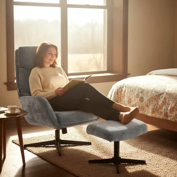 Polsterstoel Met Voetenbank, Lounge Stoel Met Hoge Rugleuning, Metalen Basis, Voor Woonkamer, Slaapkamer, Grijs