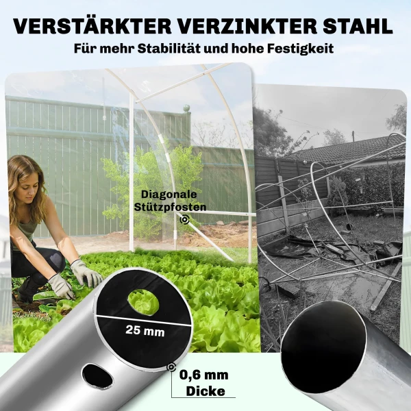 Polytunnel Kas, Beloopbare Kas Met Gegalvaniseerd Stalen Frame En UV bestendige PE hoes, Transparant