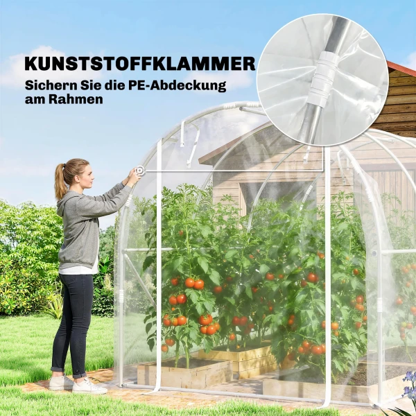 Polytunnel Kas, Beloopbare Kas Met Gegalvaniseerd Stalen Frame En UV bestendige PE hoes, Transparant