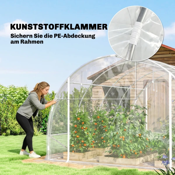 Polytunnel Kas, Beloopbare Kas Met Gegalvaniseerd Stalen Frame En UV bestendige PE hoes, Transparant