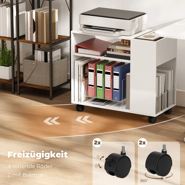 Printerstandaard Printertafel Met Onderverdeeld Vak, Opbergoppervlakken Voor Kantoor 70 X 34 X 60 Cm Wit