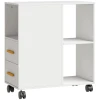 Printerstandaard Printertafel Met Verstelbare Plank, Rollen Voor Fax Scanner 60 X 30 X 65 Cm Wit