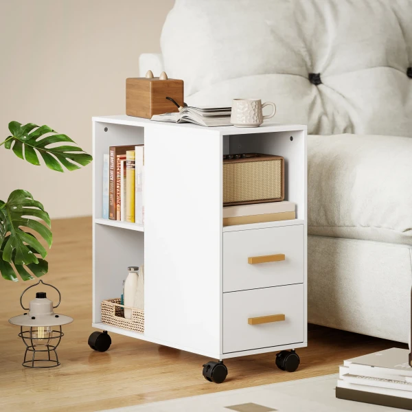 Printerstandaard Printertafel Met Verstelbare Plank, Rollen Voor Fax Scanner 60 X 30 X 65 Cm Wit