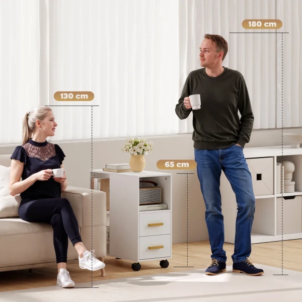 Printerstandaard Printertafel Met Verstelbare Plank, Rollen Voor Fax Scanner 60 X 30 X 65 Cm Wit