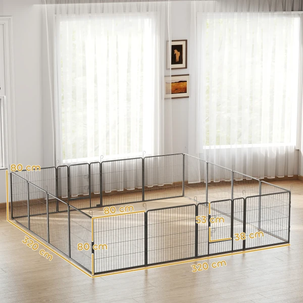 Puppyren, 16 delig Puppyuitloop Opvouwbaar Met Deur Voor Kleine, Middelgrote Honden, 3,2 X 3,2 X 0,8 M, Grijs