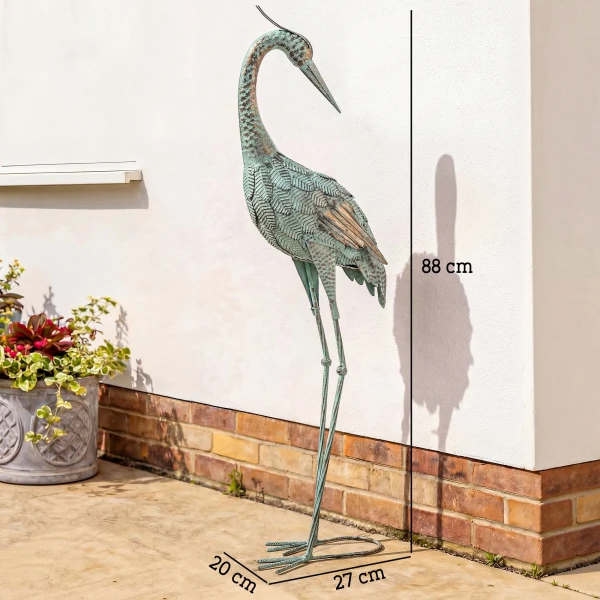 Reiher Tuinbeeld Metaal Vogel Buiten Beeld 88 Cm Staande Sculptuur Met Grondankers Groen En Brons