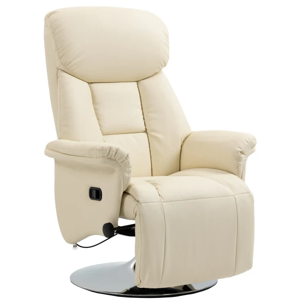 Relaxfauteuil, Ligfunctie, Lederlook, Voetensteun, Tot 150 Kg, 78 X 80 X 109 Cm, Crème
