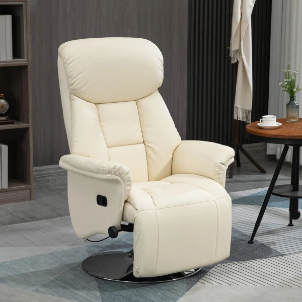 Relaxfauteuil, Ligfunctie, Lederlook, Voetensteun, Tot 150 Kg, 78 X 80 X 109 Cm, Crème