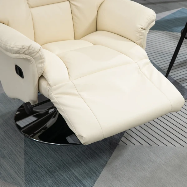 Relaxfauteuil, Ligfunctie, Lederlook, Voetensteun, Tot 150 Kg, 78 X 80 X 109 Cm, Crème