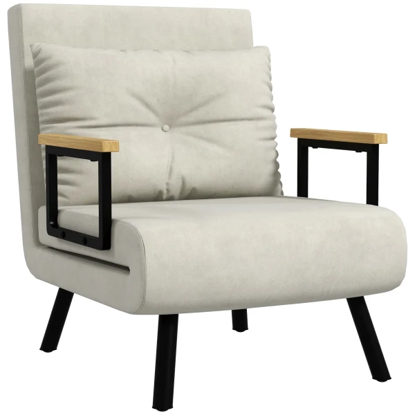 Relaxstoel In Scandinavisch Design, Ligstoel, Leesstoel. Incl. Kussen Met Knoophechting, Crèmewit