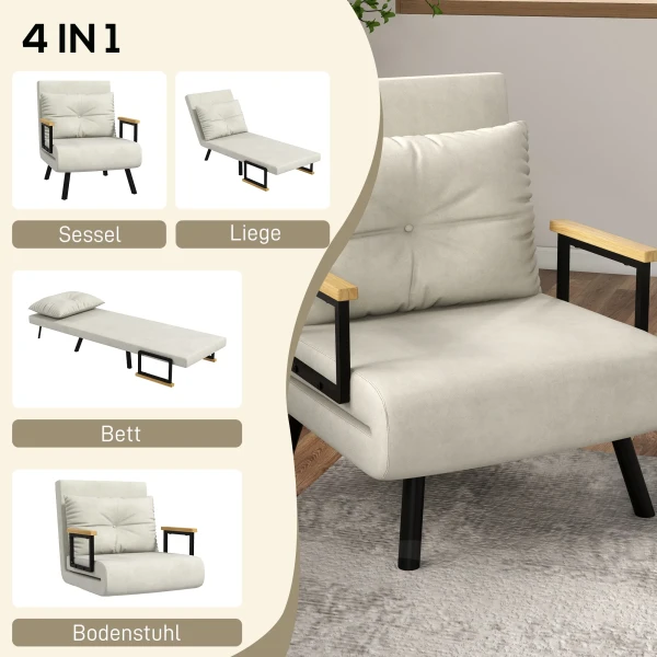 Relaxstoel In Scandinavisch Design, Ligstoel, Leesstoel. Incl. Kussen Met Knoophechting, Crèmewit