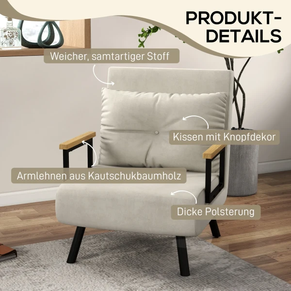 Relaxstoel In Scandinavisch Design, Ligstoel, Leesstoel. Incl. Kussen Met Knoophechting, Crèmewit