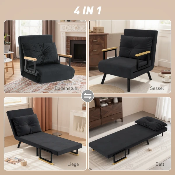 Relaxstoel In Scandinavisch Design, Ligstoel, Leesstoel. Incl. Kussen Met Knoophechting, Zwart