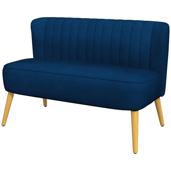 Retrodesign 2 zitsbank, Houten Poten, 117 Cm X 56,5 Cm X 77 Cm, Blauw