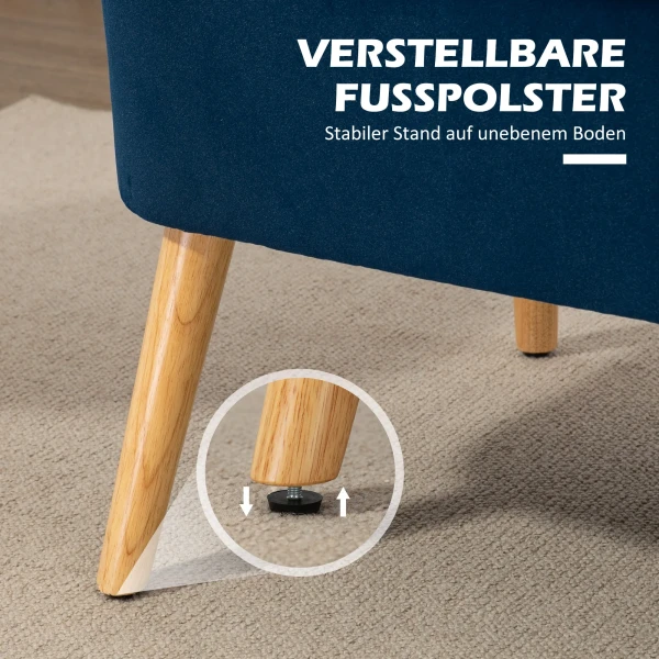 Retrodesign 2 zitsbank, Houten Poten, 117 Cm X 56,5 Cm X 77 Cm, Blauw