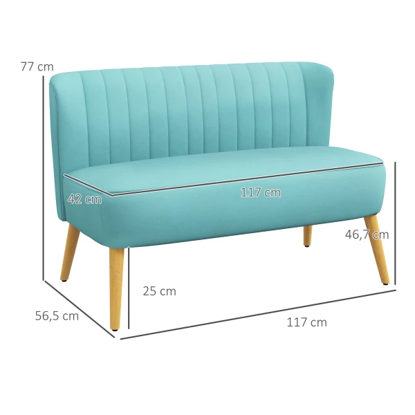 Retrodesign 2 zitsbank, Houten Poten, 117 Cm X 56,5 Cm X 77 Cm, Groen