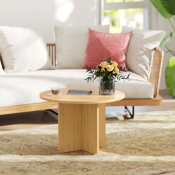 Ronde Salontafel, Bambus Woonkamertafel Met Kruisvoet, Natuur