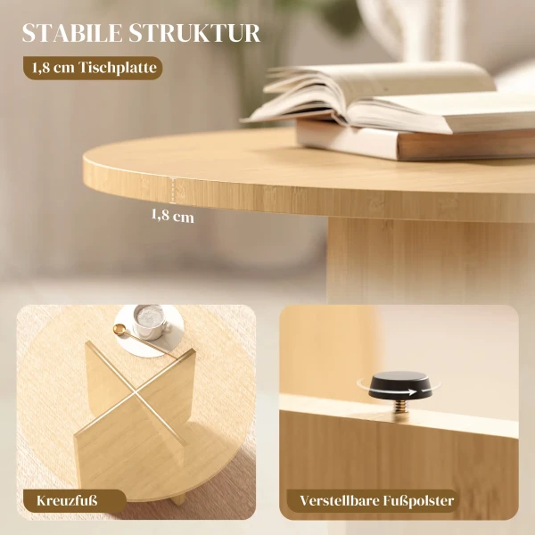 Ronde Salontafel, Bambus Woonkamertafel Met Kruisvoet, Natuur