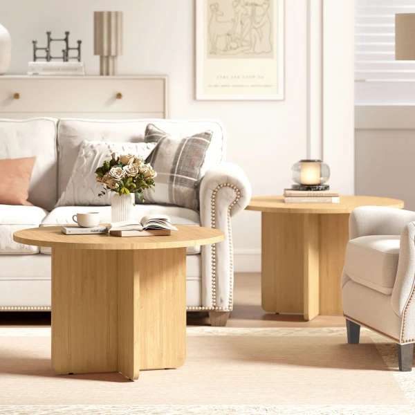 Ronde Salontafel, Bambus Woonkamertafel Met Kruisvoet, Natuur