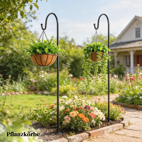 Schaapherdershaken 160cm, 2 Stuks Herdershaken Met 5 Zinken Haken Lantaarnstaf Voor Zonnelampen Plantenmanden Zwart