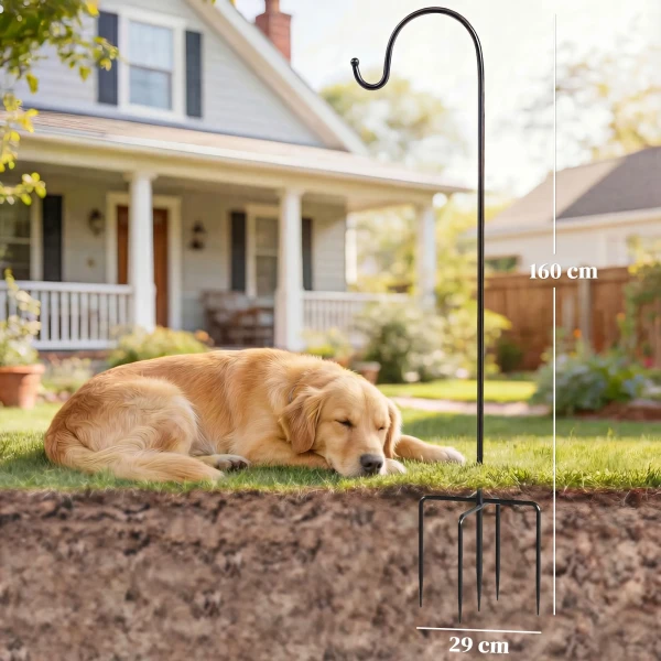 Schaapherdershaken 160cm, 2 Stuks Herdershaken Met 5 Zinken Haken Lantaarnstaf Voor Zonnelampen Plantenmanden Zwart