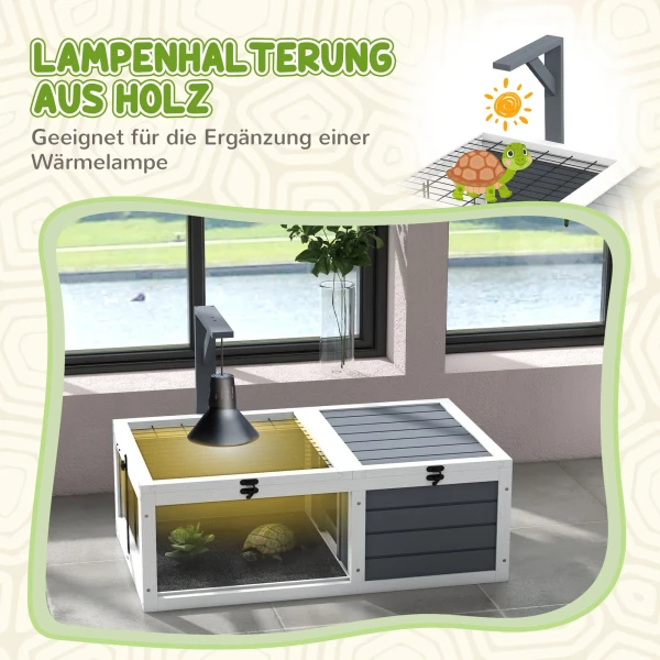 Schildpaddenverblijf, Reptielenbox Met 2 Kamers, Deksel, Kunststof Schalen, Venster, Hout, Grijs