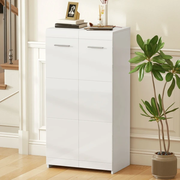 Schoenenkast In Hoogglans, Schoenenopslag Met Verstelbare Planken Voor Hal, Gang, Ruimte Voor 10 Paar, Wit