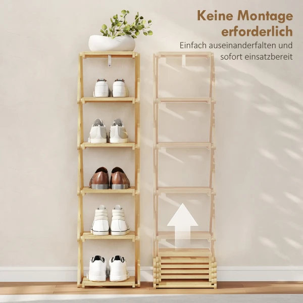 Schoenenrek, Opvouwbare Schoenenstandaard Met 6 Niveaus Van Bamboe, Voor Max. 9 Paar Schoenen, 30 X 29 X 108 Cm, Natuur