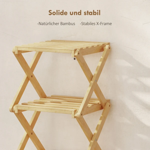 Schoenenrek, Opvouwbare Schoenenstandaard Met 6 Niveaus Van Bamboe, Voor Max. 9 Paar Schoenen, 30 X 29 X 108 Cm, Natuur