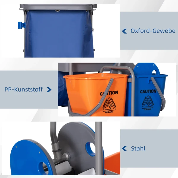 Schoonmaakwagen Met 3 Niveaus, Dweilwagen Met Pers, 2x18L Emmers Voor Hotel