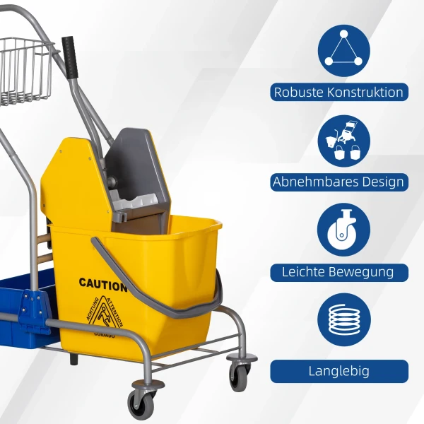 Schoonmaakwagen, Mopwagen, 25 L Capaciteit, 4 Wielen, Kunststof, Geel