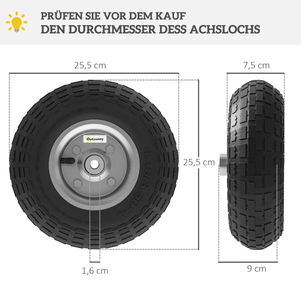 Schubkarrenwiel 4er Set Vervangingswiel 80 Kg Ø 255 Mm Volrubber Luchtbanden Met Buis Kogellagers Zwart