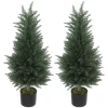 Set Van 2 Kunstmatige Cipres Planten, 362 Kunststof Bladeren, Pot, UV bestendig, Groen