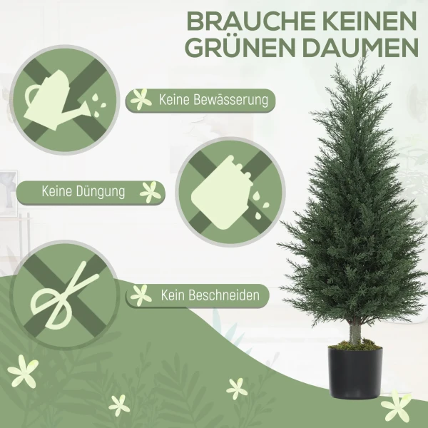 Set Van 2 Kunstmatige Cipres Planten, 362 Kunststof Bladeren, Pot, UV bestendig, Groen