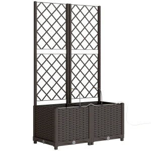 Set Van 2 Trellis Met Plantenbak Bloembak Met Drainagegat Timer Bewateringssysteem 80 X 40 X 136 Cm Bruin