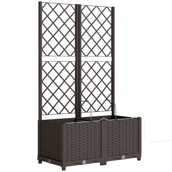Set Van 2 Trellis Met Plantenbak Bloembak Met Drainagegat Timer Bewateringssysteem 80 X 40 X 136 Cm Bruin
