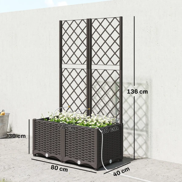 Set Van 2 Trellis Met Plantenbak Bloembak Met Drainagegat Timer Bewateringssysteem 80 X 40 X 136 Cm Bruin