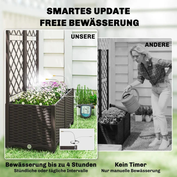 Set Van 2 Trellis Met Plantenbak Bloembak Met Drainagegat Timer Bewateringssysteem 80 X 40 X 136 Cm Bruin