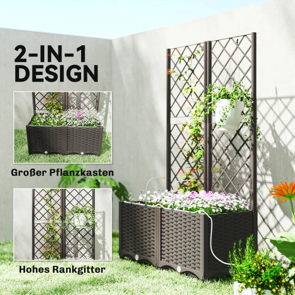 Set Van 2 Trellis Met Plantenbak Bloembak Met Drainagegat Timer Bewateringssysteem 80 X 40 X 136 Cm Bruin