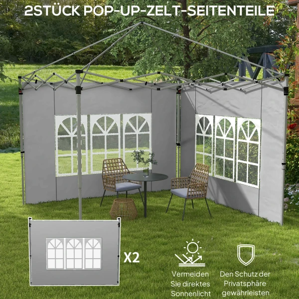 Set Van 2 Zijpanelen Voor Paviljoen 3x3/3x4 M, Zijwand Met Raam, Waterdicht Lichtgrijs
