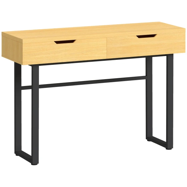 Smalle Console Tafel Met 2 Lades, Metalen Frame, Voor Hal 110 X 35 X 76,5 Cm Natuur