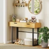 Smalle Console Tafel Met 2 Lades, Metalen Frame, Voor Hal 110 X 35 X 76,5 Cm Natuur