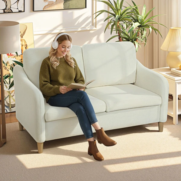 Sofa 2 zits Kleine Bank Met Sherpa fleece look 137 Cm Voor Woonkamer Crèmewit