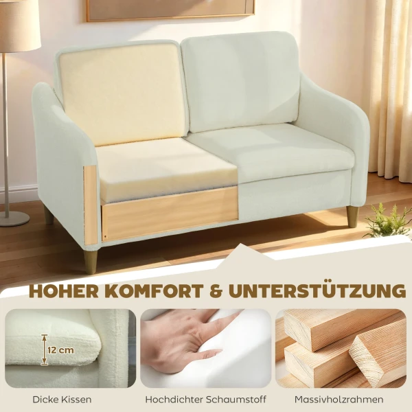 Sofa 2 zits Kleine Bank Met Sherpa fleece look 137 Cm Voor Woonkamer Crèmewit