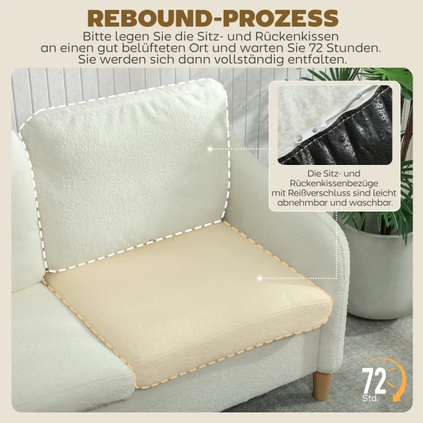 Sofa 2 zits Kleine Bank Met Sherpa fleece look 137 Cm Voor Woonkamer Crèmewit