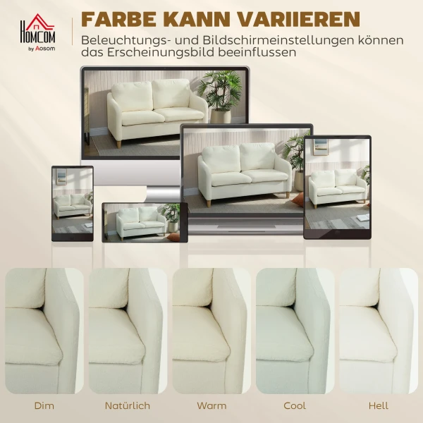 Sofa 2 zits Kleine Bank Met Sherpa fleece look 137 Cm Voor Woonkamer Crèmewit