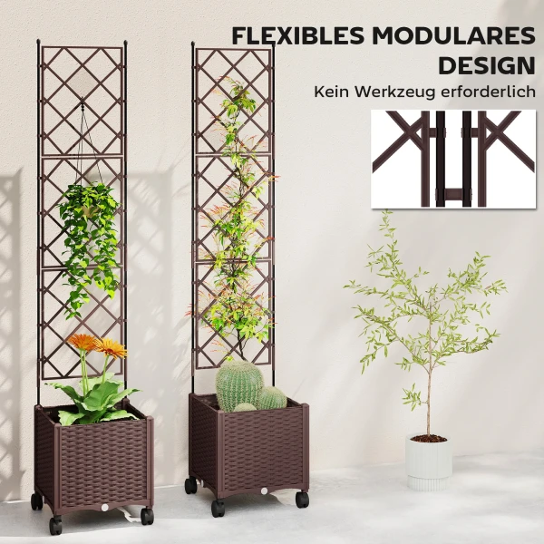 Spalier Met Plantenbak, Bloembak Met Zelfbewateringssysteem 120 X 40 X 192 Cm Bruin