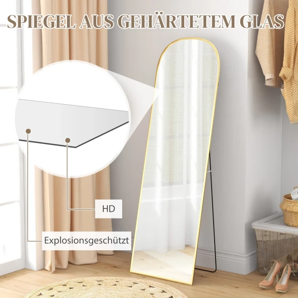 Staande Spiegel Volledige Lichaamsspiegel Grote Spiegel, Modern Ontwerp, 50 Cm X 1,5 Cm X 161,5 Cm, Goud