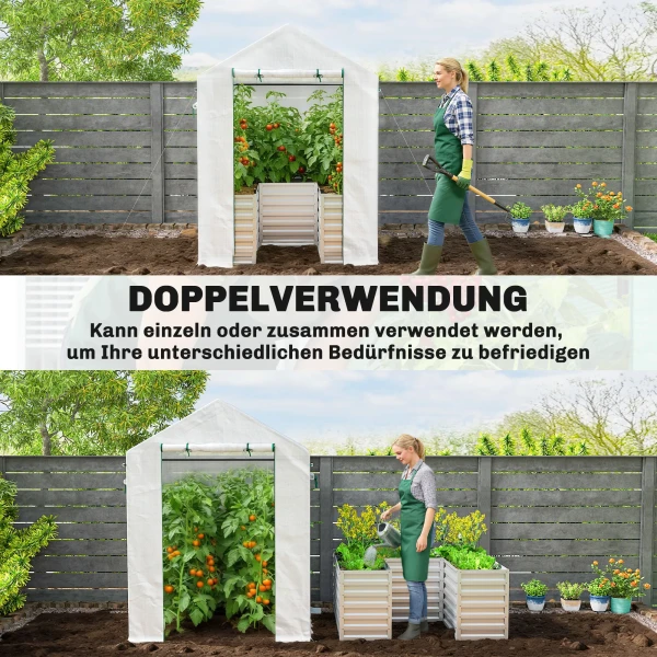 Tomatenkas Foliekas Met Verhoogd Bed Roldeur Venster Schuin Dak 141 X 141 X 190 Cm Wit